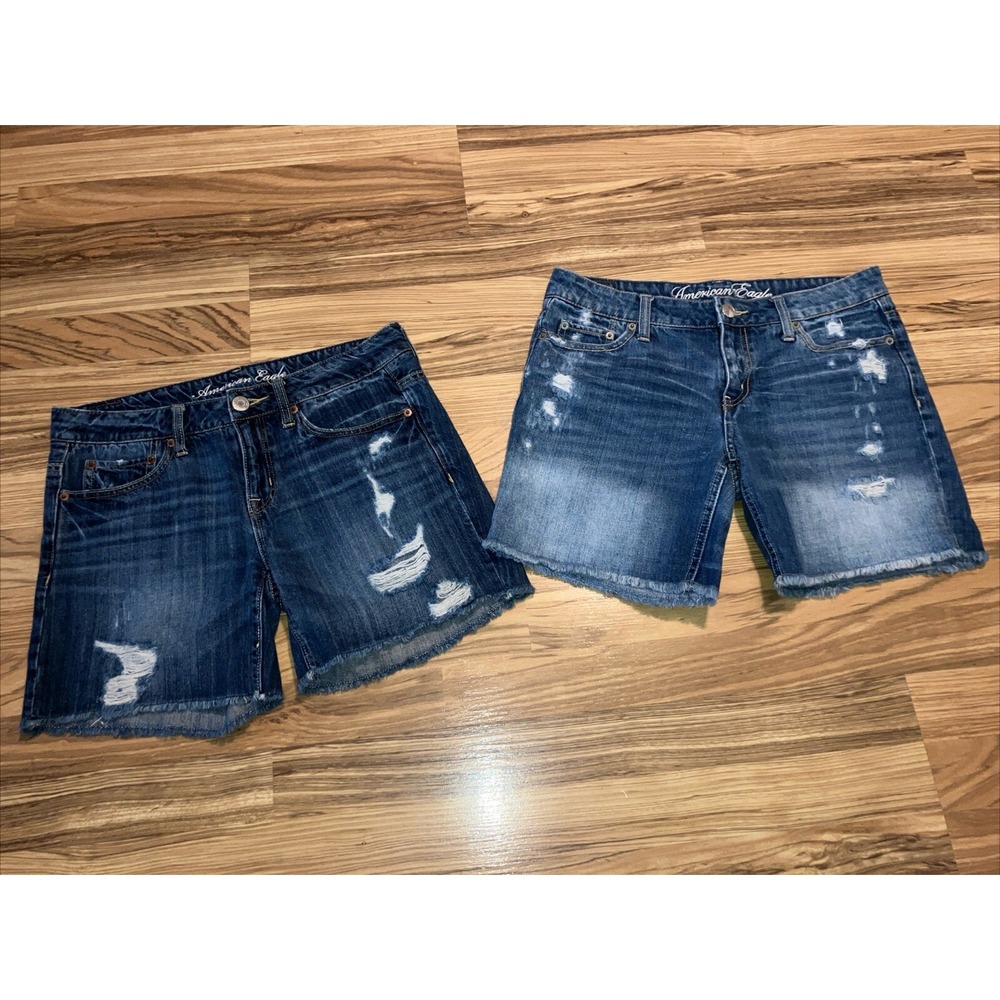 American Eagle jean Denim Cut Off Distressed Blue shorts size 4 Live Your Life